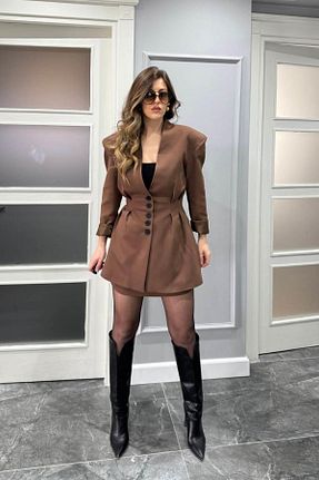 ست بالاتنه و پائین تنه قهوه ای زنانه بافتنی Banu Angay - کد 901709357