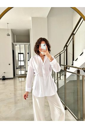 پیراهن سفید زنانه اورسایز Butik - کد 901725367