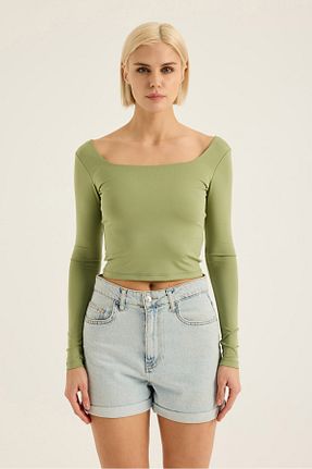 بلوز سبز زنانه یقه مربعی SEVİLEN - کد 901734696