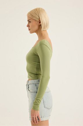 بلوز سبز زنانه یقه مربعی SEVİLEN - کد 901734696