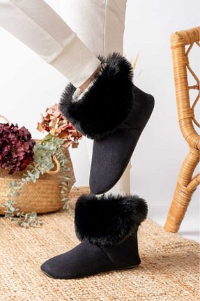 بوت خانگی مشکی زنانه مخملی olgun slipper - کد 901748244