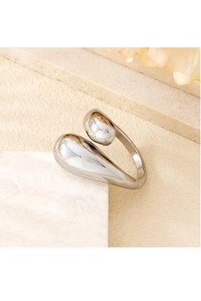 انگشتر استیل (فولاد) طوسی زنانه فلزی PALMMAMA - کد 901760740