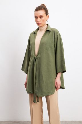 کیمونو و کافتان سبز زنانه مخلوط کتان Yefrastore - کد 901831484