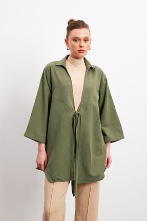 کیمونو و کافتان سبز زنانه مخلوط کتان Yefrastore - کد 901831484