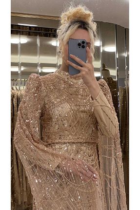 لباس مجلسی حجاب زرد بچه گانه دانتل ÖZVERİ - کد 902970770