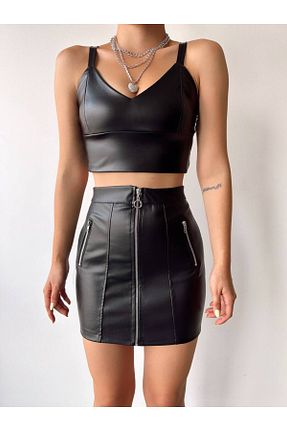 دامن مشکی زنانه چرم مصنوعی Miss Prova - کد 901879501