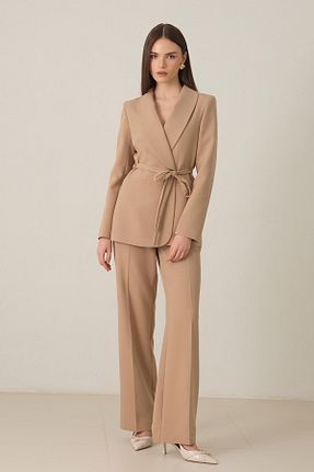 کت و شلوار بژ زنانه یقه کتی Setre - کد 903004396