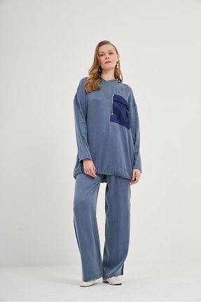 ست بالاتنه و پائین تنه سرمه ای زنانه بافتنی FTZ WOMEN - کد 901889526