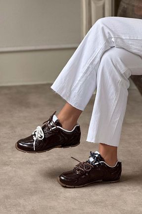 کفش اسنیکر قهوه ای زنانه بند دار NİŞANTAŞI SHOES - کد 901900552