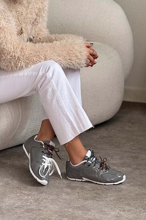 کفش اسنیکر طوسی زنانه بند دار NİŞANTAŞI SHOES - کد 901900744