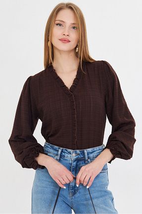 بلوز قهوه ای زنانه ساده armonika - کد 901905501