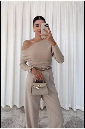 بلوز بژ زنانه ساده Miss fashion - کد 901914255