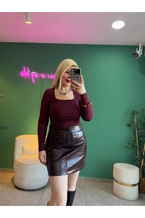 دامن زرشکی زنانه ساده tuğba kumlu butik - کد 901914777