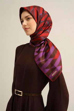 روسری زرشکی کرپ ساتن ابریشم Armine - کد 900772580