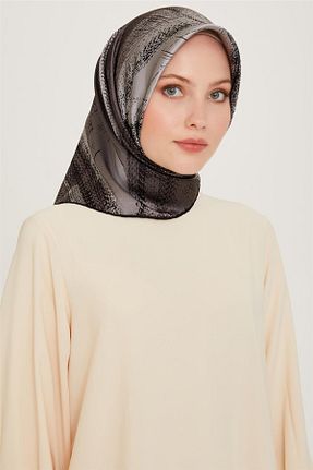 روسری طوسی کرپ ساتن ابریشم Armine - کد 879310645