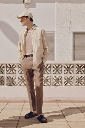 پیراهن بژ مردانه یقه پیراهنی H&M - کد 898994391