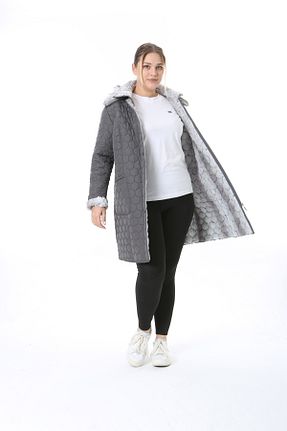 کاپشن سایز بزرگ طوسی زنانه Kazak TUTveAL Collection - کد 869711163
