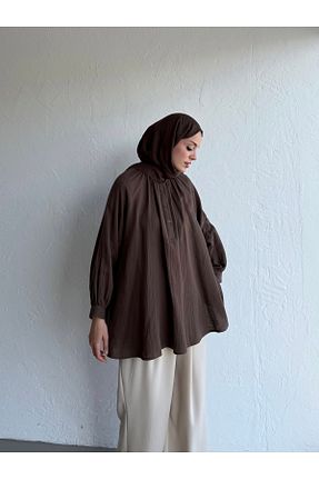 پیراهن قهوه ای زنانه اورسایز Moca - کد 902010225