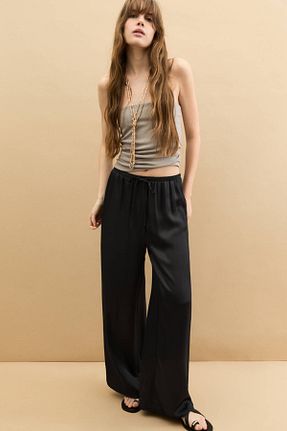 شلوار مشکی زنانه ساتن Pull & Bear - کد 902047816