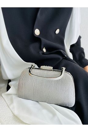 کیف مجلسی طوسی زنانه فلزی Çanta Trend - کد 902079990