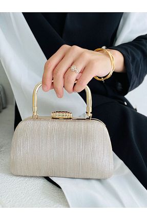 کیف مجلسی طلائی زنانه فلزی Çanta Trend - کد 902079659