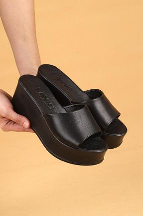 دمپائی مشکی زنانه چرم مصنوعی layki - کد 902096305