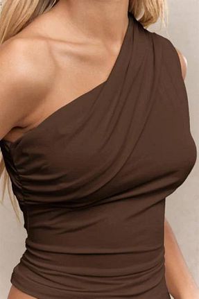 بلوز قهوه ای زنانه ساده SEVENLINE - کد 902108473