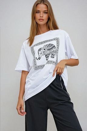 تیشرت سفید زنانه اورسایز VAGGON - کد 902126899