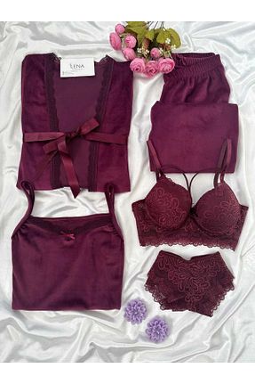 ست لباس راحتی زرشکی زنانه ساده Lena Homewears - کد 902127383