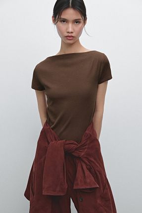 پولوشرت قهوه ای زنانه پنبه ای Massimo Dutti - کد 900307007