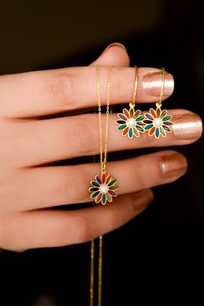 ست نقره طلائی زنانه عقیق Papatya Silver - کد 829566413