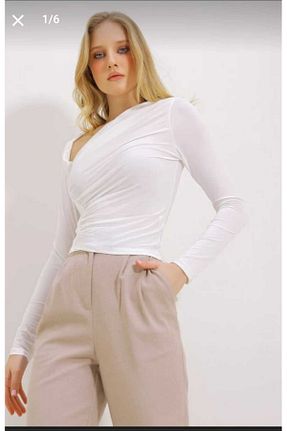 بلوز سفید زنانه ساده Butik - کد 902186424