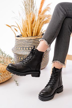 بوت / نیم بوت مشکی زنانه چرم خالص Dericalle shoes - کد 773811205