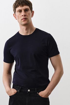 تیشرت سرمه ای مردانه یقه دوچرخه H&M - کد 896073109