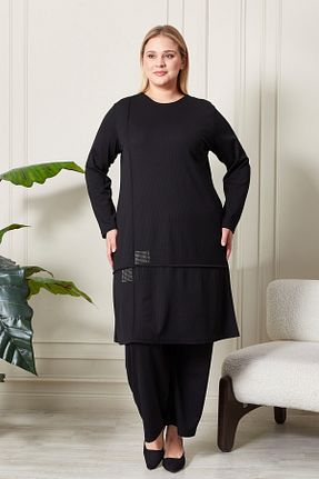 ست بالاتنه و پائین تنه سایز بزرگ مشکی زنانه فاق نرمال Ferace - کد 788416142