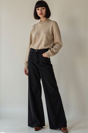 شلوار جین مشکی زنانه پاچه گشاد ENZİM JEANS - کد 902330395
