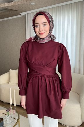 تونیک حجاب زرشکی بافتنی LOCCO - کد 902336589