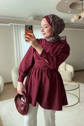 تونیک حجاب زرشکی بافتنی LOCCO - کد 902336589