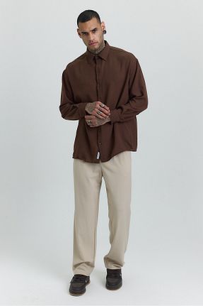 پیراهن قهوه ای مردانه اورسایز Hu Moda - کد 902352670