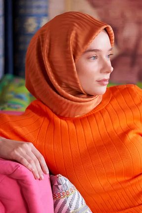 روسری نارنجی پلی استر Madame Polo - کد 801167086