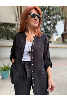 پیراهن سایز بزرگ مشکی زنانه رگولار DenizEge - کد 902349346