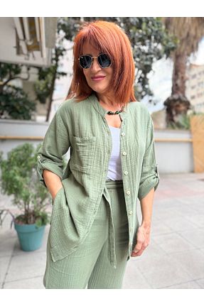 پیراهن سایز بزرگ خاکی زنانه رگولار DenizEge - کد 902349599