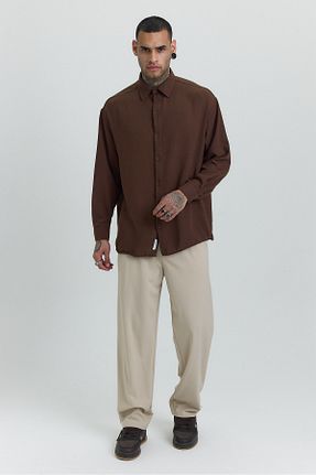 پیراهن قهوه ای مردانه اورسایز Hu Moda - کد 902352670