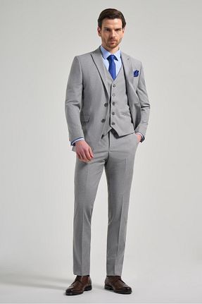 کت و شلوار طوسی مردانه یقه کتی İmza - کد 902362136