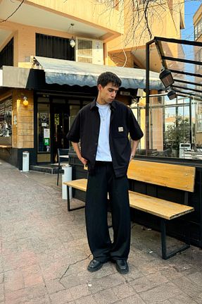 پیراهن مشکی مردانه اورسایز Flaw Wear - کد 902372606