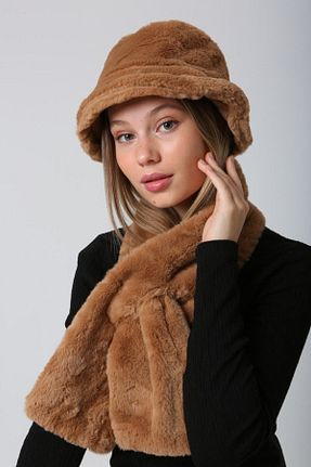 ست شال گردن و کلاه پشمی و دستکش قهوه ای زنانه 2 تایی Luminos Butik - کد 353056562