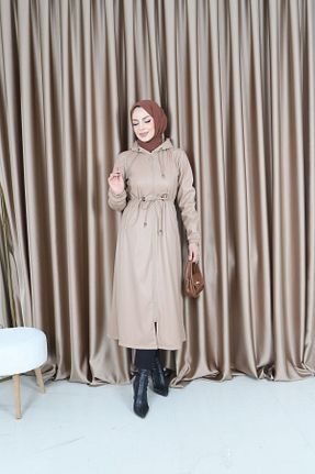 ترنچکت بژ زنانه چرم مصنوعی MİSS M.A.T FASHİON - کد 902348177
