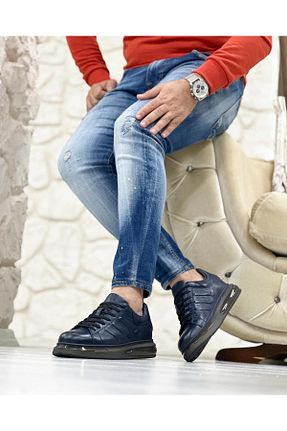 کفش اسنیکر سرمه ای مردانه چرم اصل ByItallanoshoes - کد 902609026