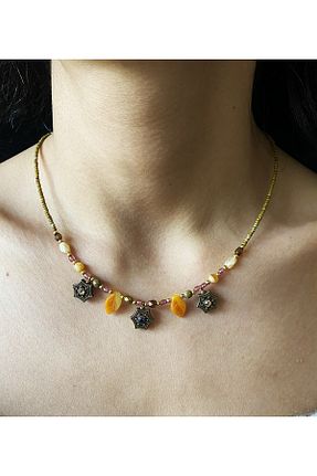 گردنبند جواهر بژ زنانه سنگ dela otantik - کد 902594754