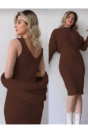 ست بالاتنه و پائین تنه قهوه ای زنانه تریکو ZEZE COLLECTİON - کد 902549557